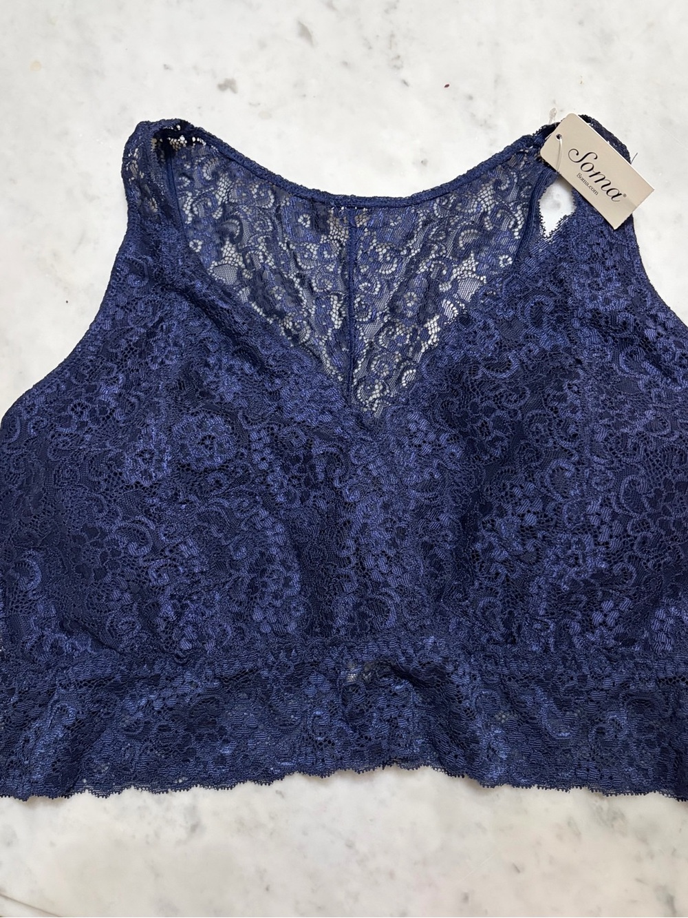 Soma Navy Lace Bralette with Deep V Back